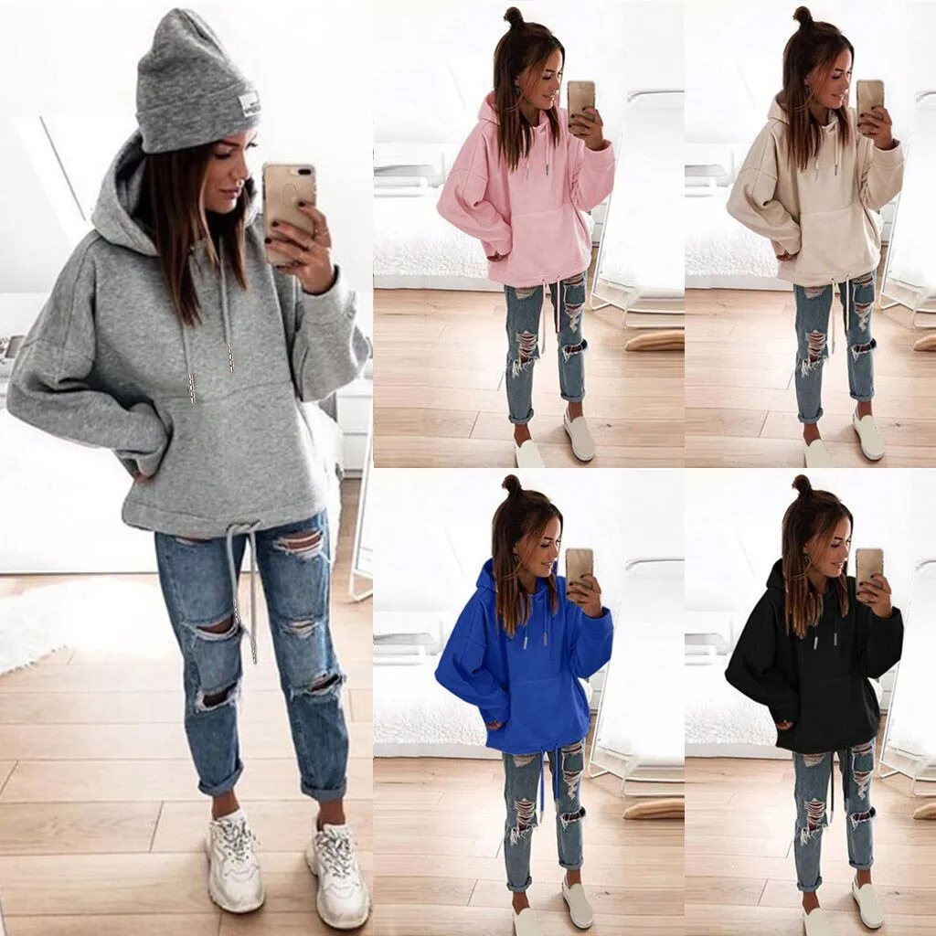 Толстовки женские с длинным рукавом Толстовка пуловер Топы из полиэстера