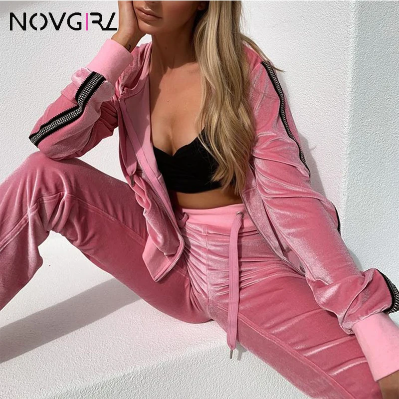 Novgirl/осенний Женский бархатный комплект из двух предметов полосатые топы с