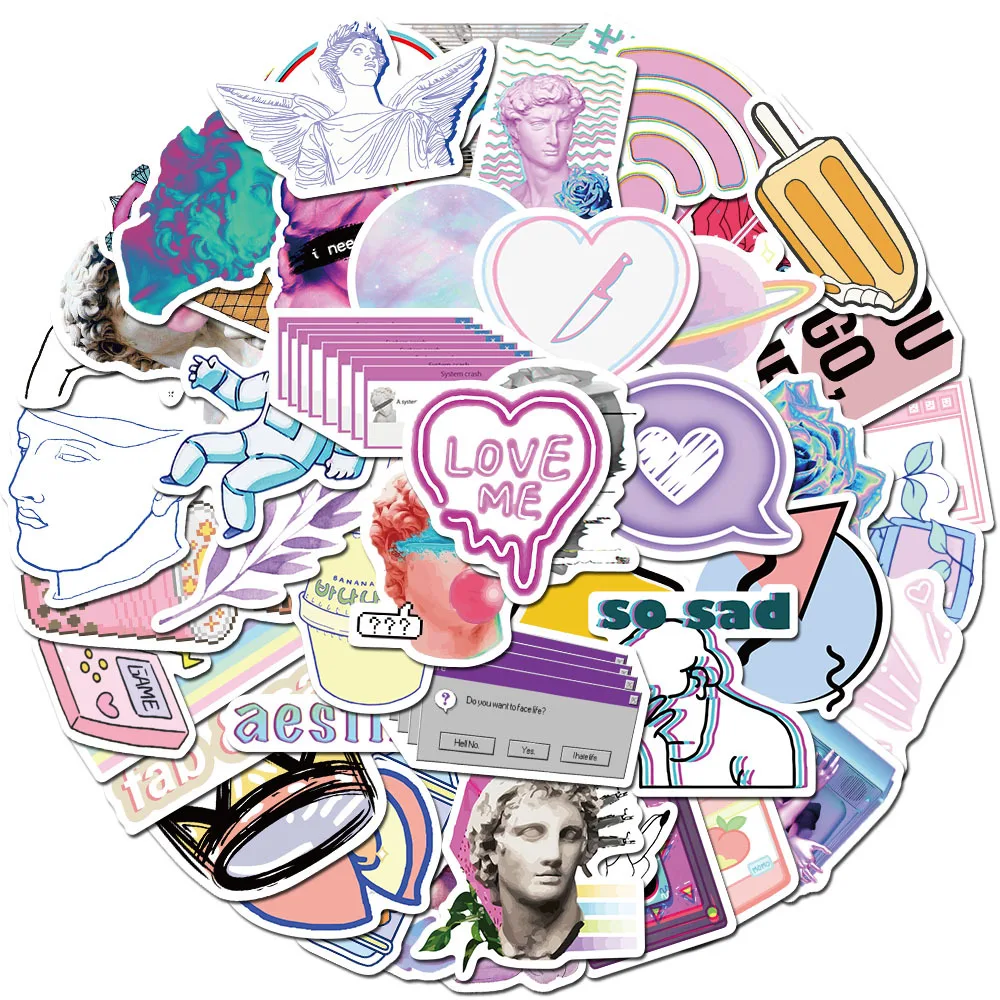 50pcsset pretty vaporwave stickers waterproof to diy laptop phone guitar suitcase moto skateboard abstract art sticke free global shipping