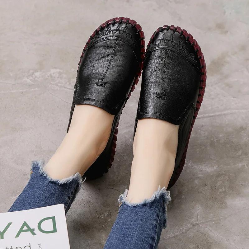 2022 Fashion Women Shoes Genuine Leather Loafers Women Casual Shoes Soft Comfortable Shoes Women Flats