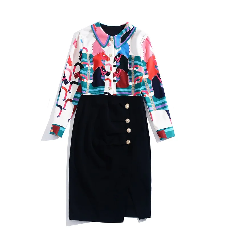 spring print Occupation dress 2019 new Superior quality Women ladies shirt Party Dress autumn Vintage Long sleeves sexy dresses | Женская