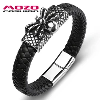 fashion men bracelet leather stainless steel spider simple bangle grid collocation punk cuff jewelry