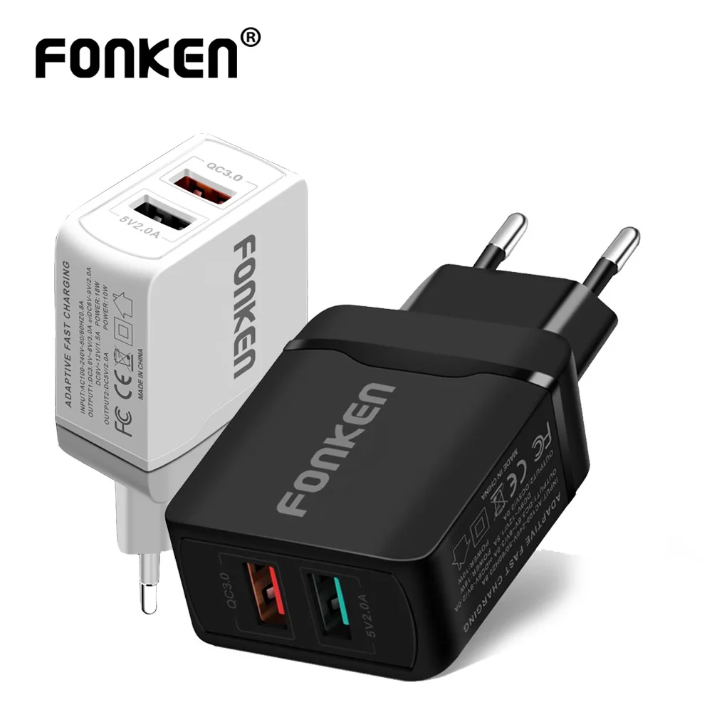 FONKEN Dual USB зарядное устройство 28 Вт Быстрая зарядка 3,0 QC3.0 быстрое зарядное устройство для телефона 2 порта Портативный настенный адаптер для Android мобильного планшета