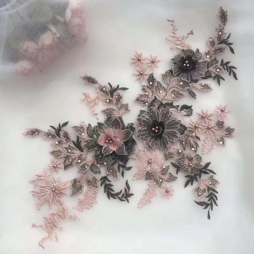 

Best-selling Macaron Contrast Three-dimensional Lace Flower Accessories Orange Silver Pink Navy Purple Dance Performance Patch