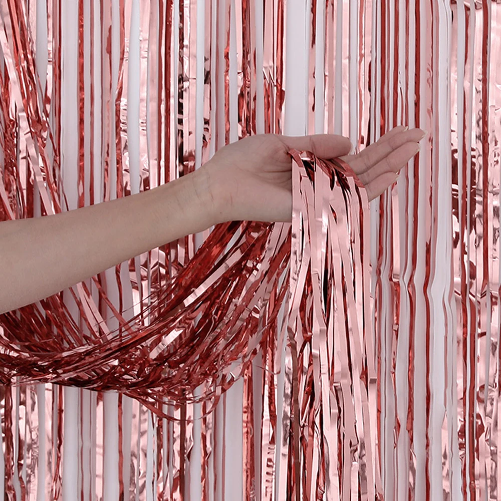 2x1 м розовое золото шампанское дождик глянцевый Блестящий Фон с бахромой