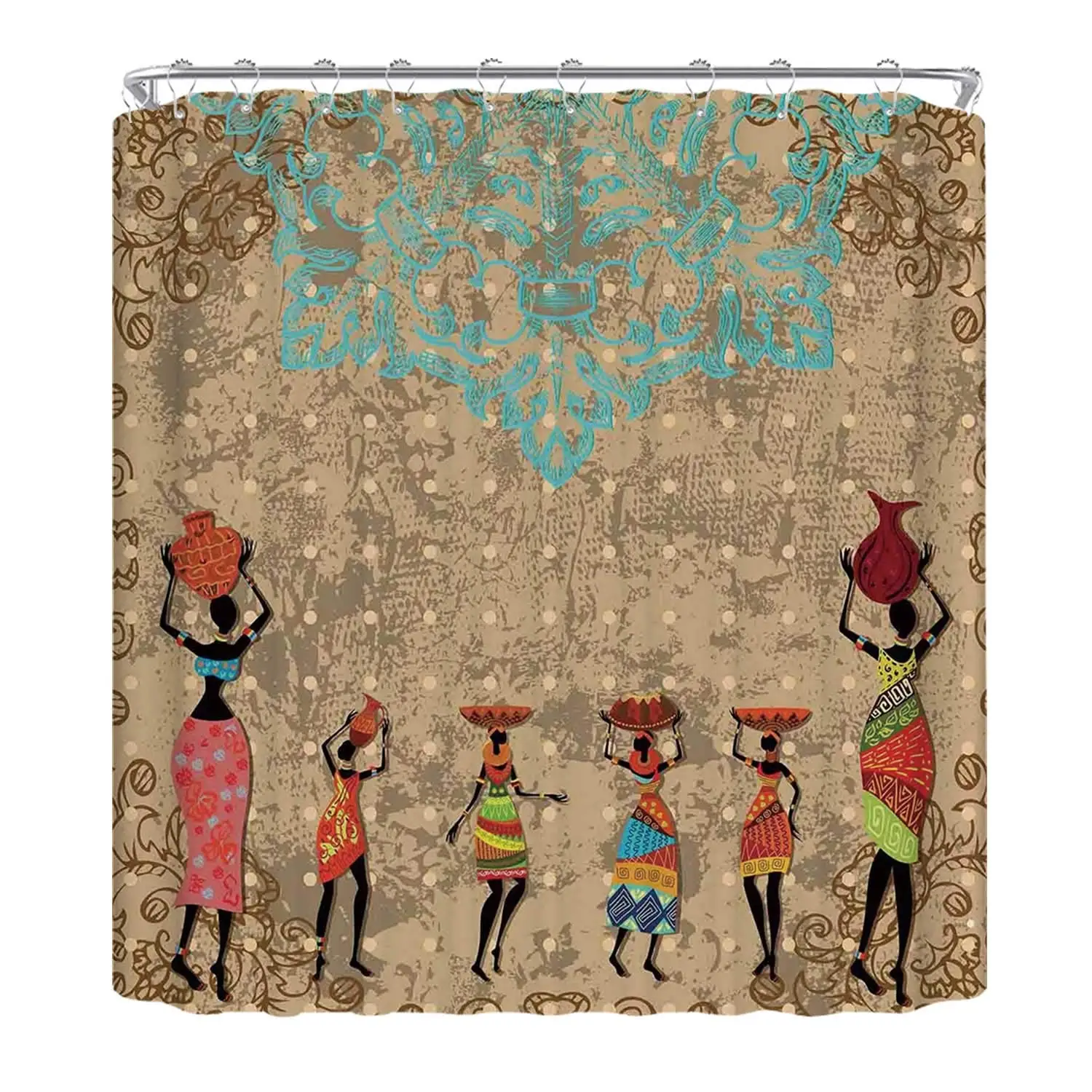 Винтажные девушки с горшками на голове фоновая льклорная иллюстрация в стиле