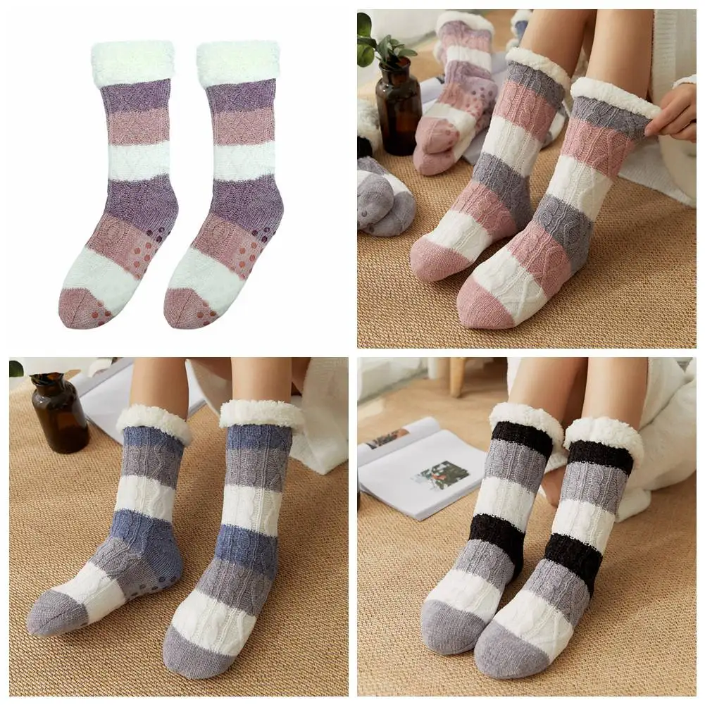 

1 Pair Long Thicken Fleece Lined Socks Women Soft Warm Cozy Slipper Socks
