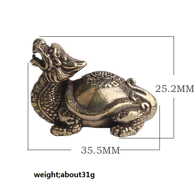 Retro Brass Mythical Beast Dragon Head Turtle Body Figurines Miniatures Heavy Copper Lucky Animal Statue Desktop Ornament Decors images - 6