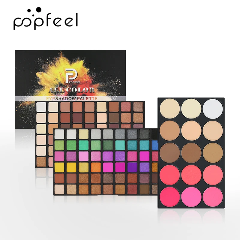 

POPFEEL 123 Color Matte Eyeshadow Power Palette + 15 Color Facial Blush Highlighter Glitter Make Up Pigment Eyes Makeup Pallete