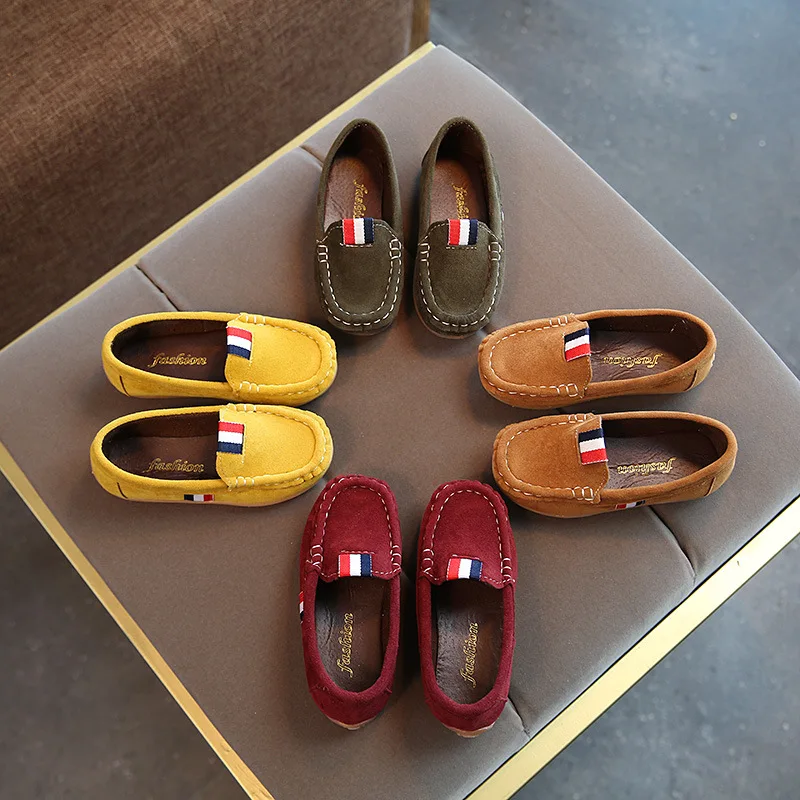 Unisex 2020 Suede girls footwear children Boys Shoes leather Toddler Baby Sneakers Slip On Brown/Green/Red/Yellow A11221 | Детская