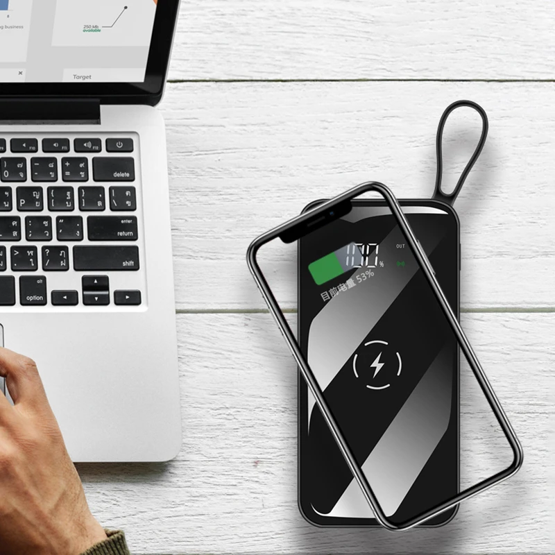 2022.Wireless Power Bank Waterproof Full Screen Portable 10000MAh Dual USB for All Phone Powerbank Fast Charging External