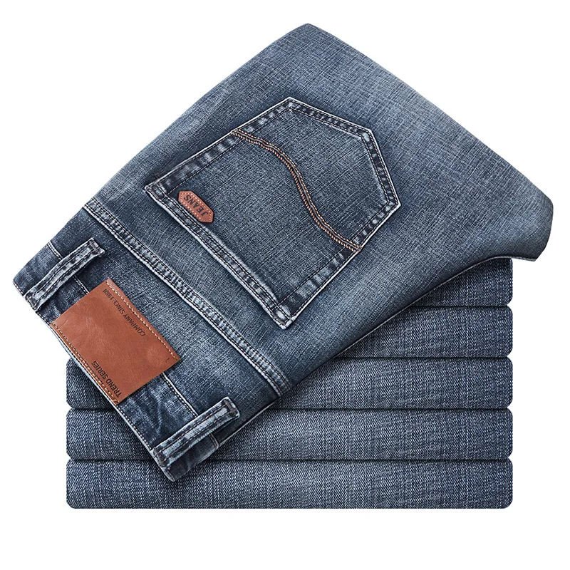 

Мужские прямые джинсы стрейч, серые или синие прямые брюки в деловом стиле, повседневные брюки, осень 2020