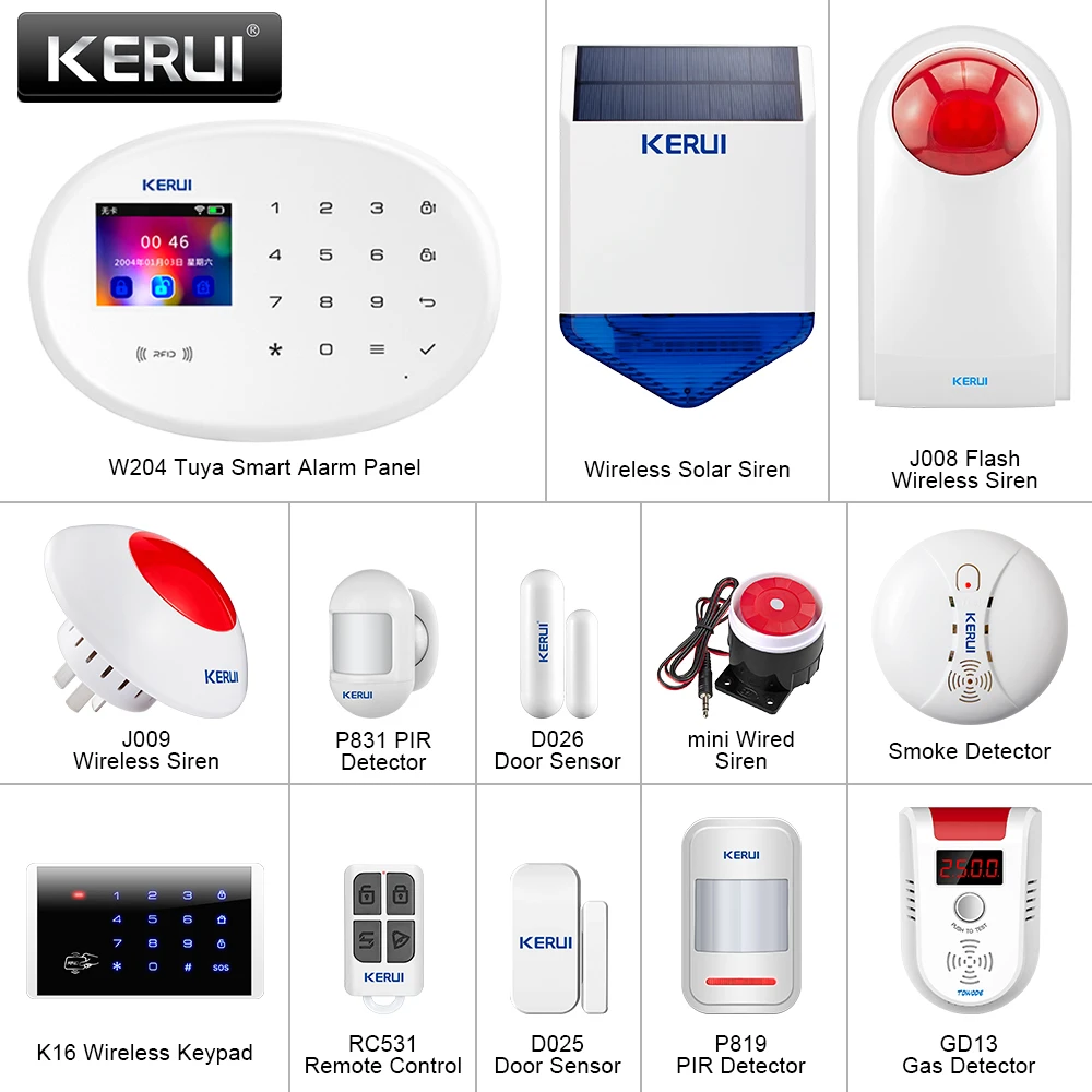 KERUI W204 DIY System alarmowy WIFI GSM bezpieczeństwo w domu Tuya Smaty pilot aplikacji przypominając bezprzewodowe wykrywanie ruchu PIR drzwi otwarty Alarm