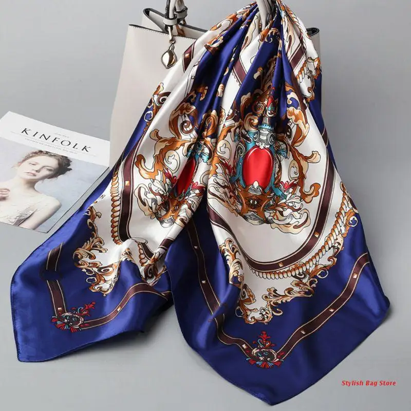 

Women Imitation Silk Square Scarf Elegant Floral Large Shawl Hair Scarf Bandana