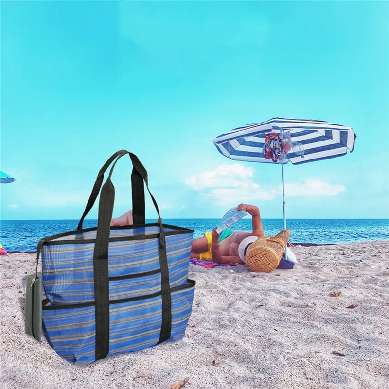 Сетчатая пляжная сумка большая дорожная сумка-тоут с карманами легкая для