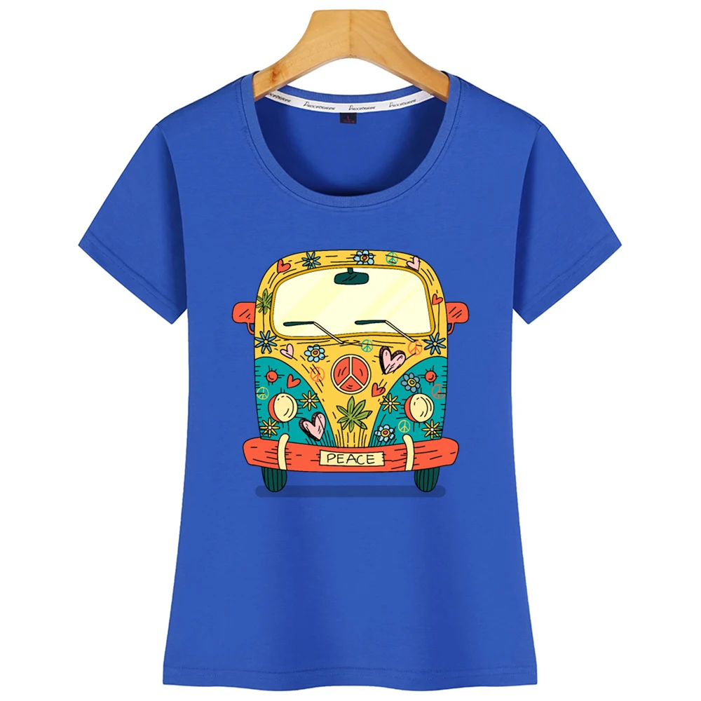 Топы футболка Женская хиппи цветок автобус мира забавная белая на заказ | одежда