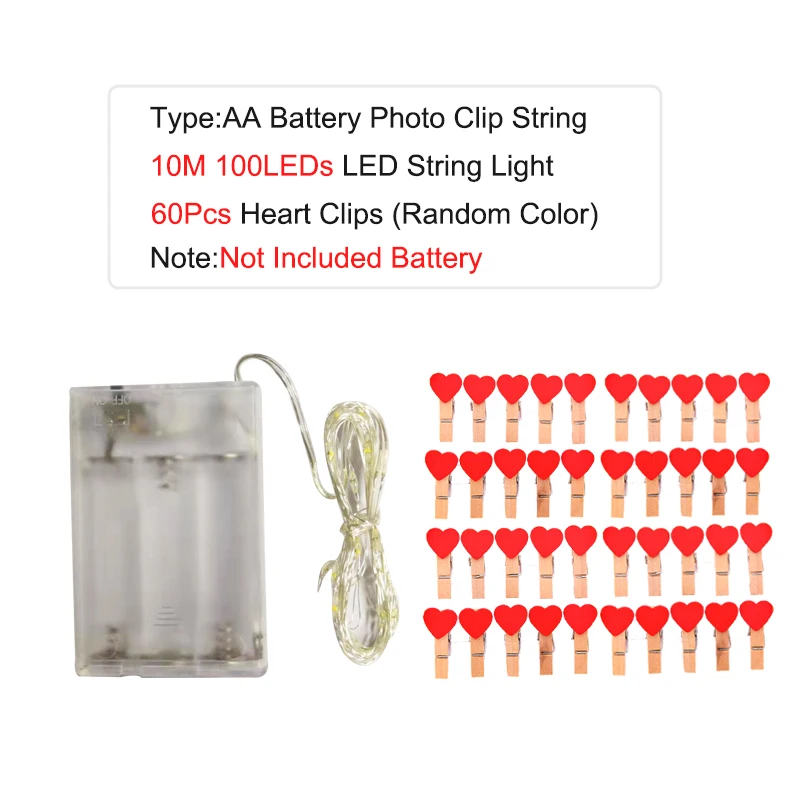 AA battery 10m Фото зажимы светодиодный строка светильник s 1 м 2 м 5 м 10 м USB ФЕЯ гирлянда светильник s Батарея приведенный в действие светильник на Рождество Свадебная вечеринка украшения - Emitting Color: AA battery 10m