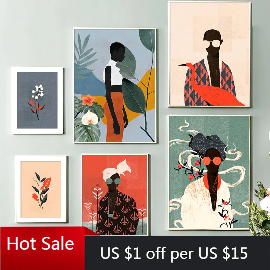 Абстрактная модная винтажная картина на стену с изображением девушек цветов