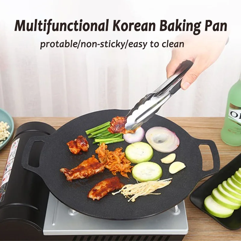 

Круглая сковорода для жарки, антипригарная Корейская посуда для барбекю, 29 см, для приготовления пищи на гриле, кухни, аксессуары для барбек...