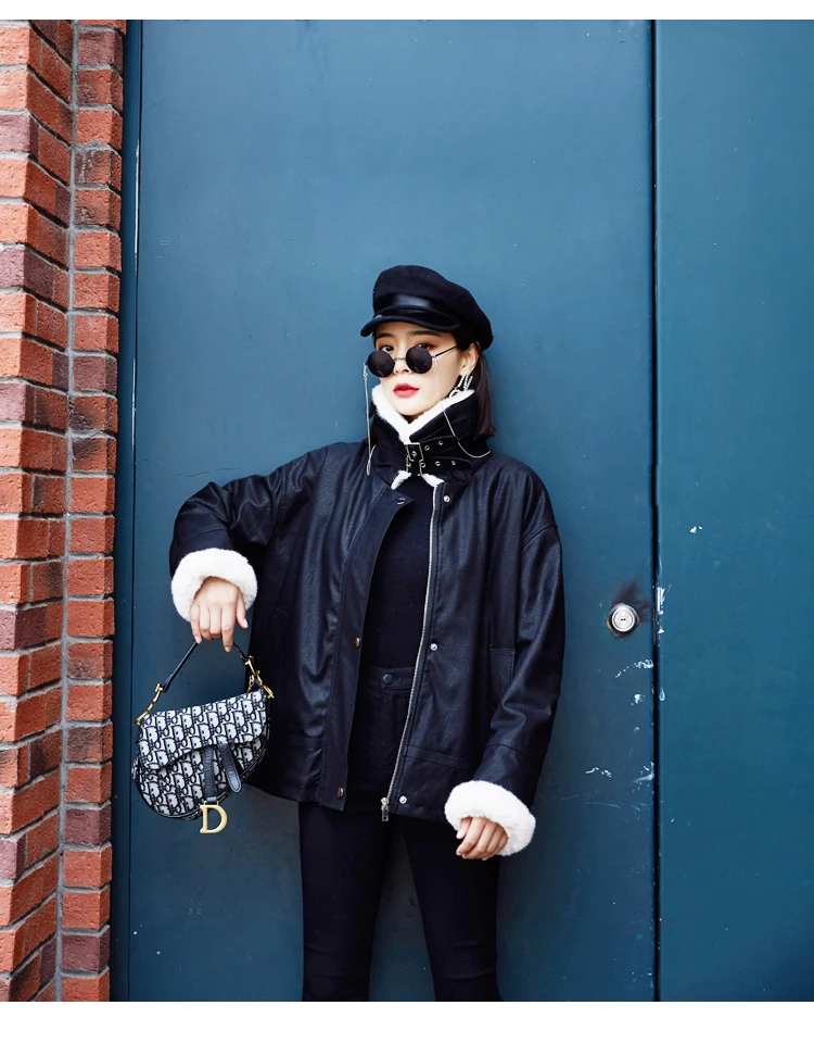 

Sheepskin Lamb Wool Coat 2020 Autumn Winter Thickening Latest Women's Fur Integrated Motorcycle Loose Velvet Cotton Winter Coat