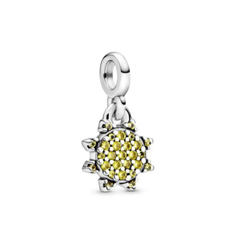 

New Year's Gift 2020 Winter New Fit Original Pandora Bracelet 925 Sterling Silver Beads Pave Sunflower Charm DIY Women Jewelry