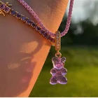 INS Корейский Металлический циркониевый кристалл смолы цвет Мишка Тедди Подвеска Ожерелье-чокер для женщин девушек ювелирные изделия для вечерние HUANZHI 2021