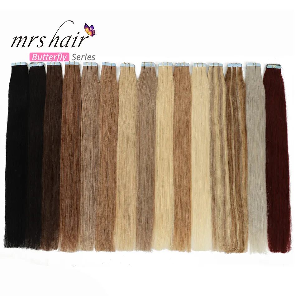 Mrshair Клейкие ленты в Пряди человеческих волос для наращивания 1" 18" 2" 22" 2" машина сделала Волосы Remy на Клеящие средства Клейкие ленты pu кожа утка Невидимый 20 штук