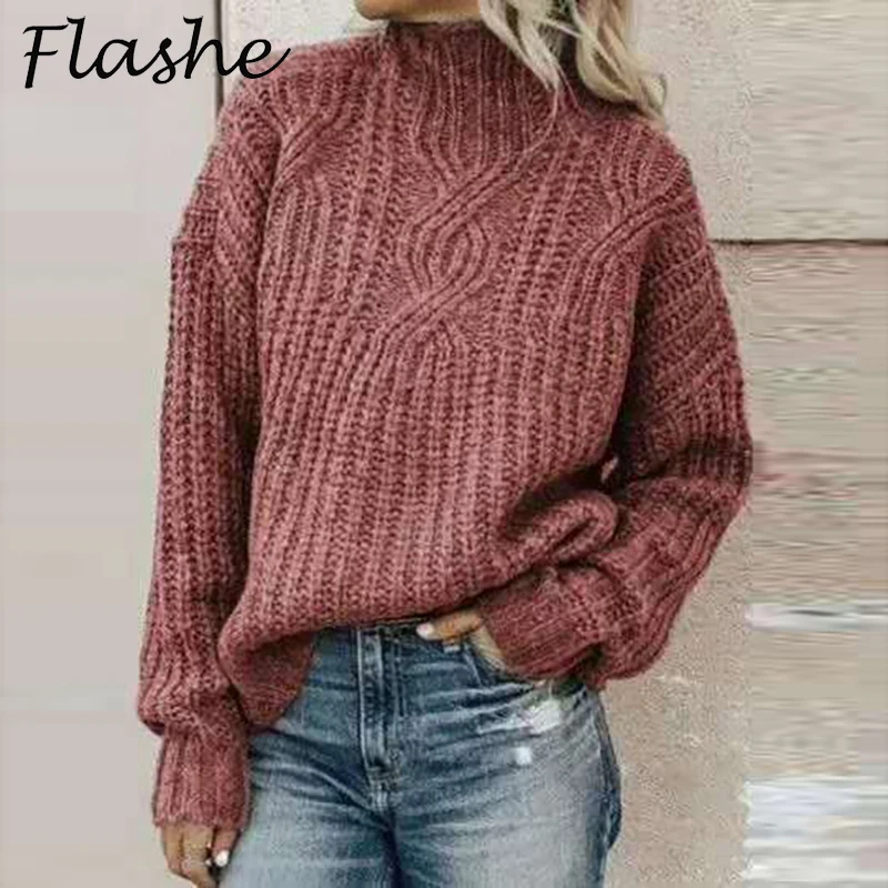

New Turtleneck Woman Sweaters Long Sleeve Loose Warm Pullover Knitted Sweaters For Women Casual Solid All-match Jumper 2022
