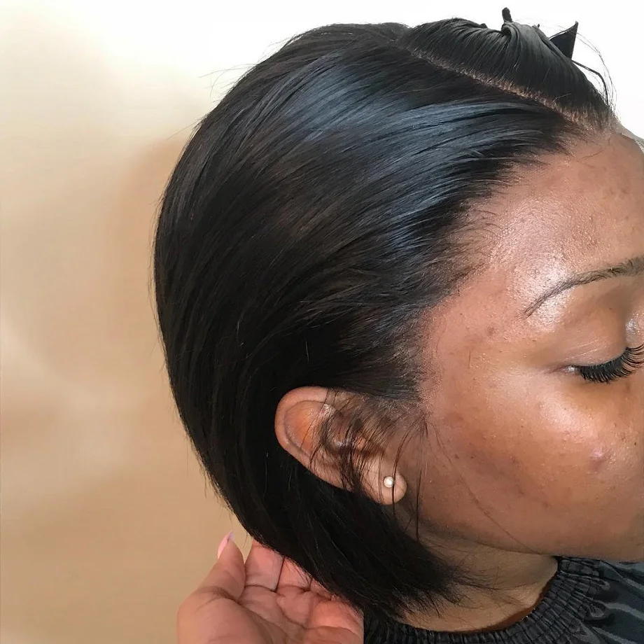 Бразильский прямой короткий боб парик фронта шнурка человеческих волос парики