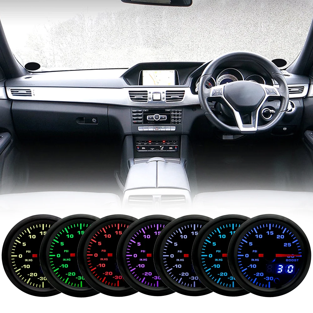 

Car 7 Color LED 2" 52mm Smoke Face Car Auto Bar Turbo Boost Gauge Meter with Sensor Holder AD-GA52BOOSTBAR Accessories