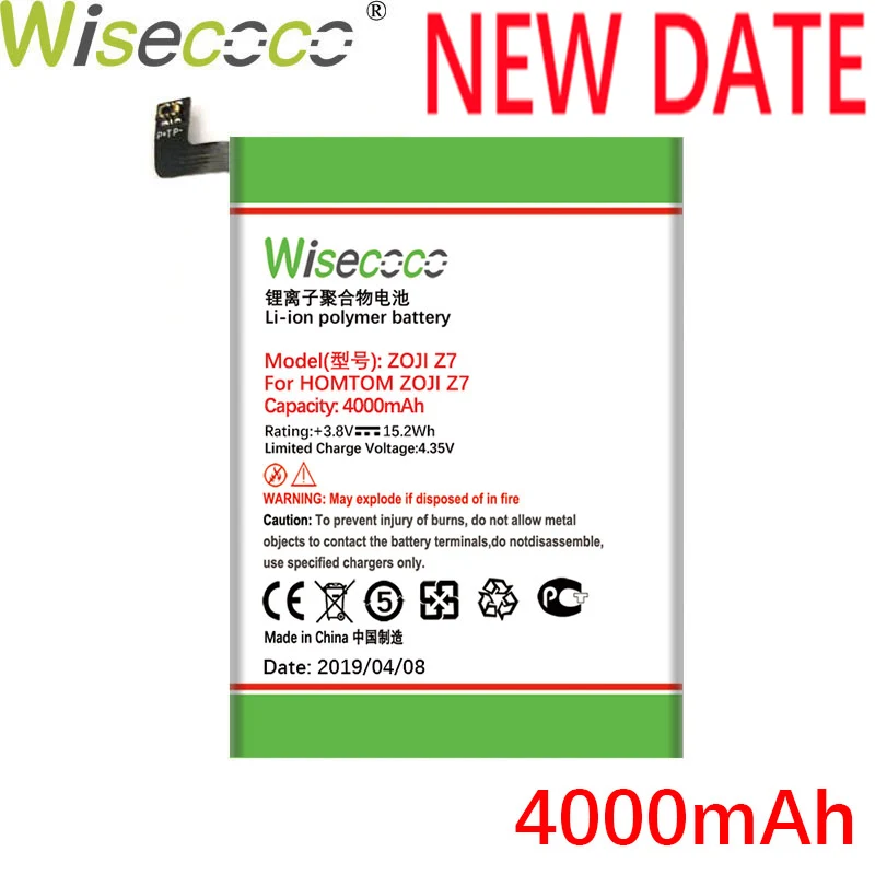 Wisecoco Z7 4000 мАч изготовленный Высококачественный аккумулятор для HOMTOM ZOJI Z7 Z 7 телефон Встроенный аккумулятор замена+ номер отслеживания