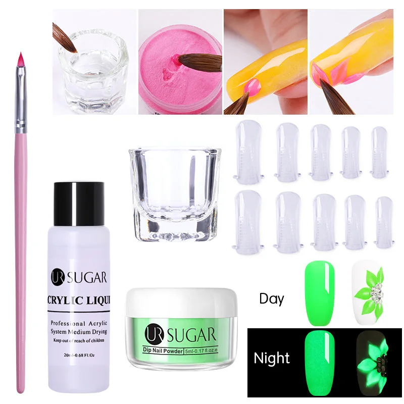 5pcs set UR-06 UR SUGAR светящийся неоновый лак для ногтей Dip акриловый порошок 3D резное моделирование блеск флуоресцентный пигмент пыль дизайн ногтей украшения 5 шт./компл - Цвет: 5pcs set UR-06