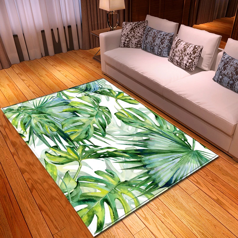 

3D Living Room Area Rug Palm Leaves Rugs for Bed Room Soft Anti-slip Door Mat Rainforest Style Home Decor Parlor Rug Carpet