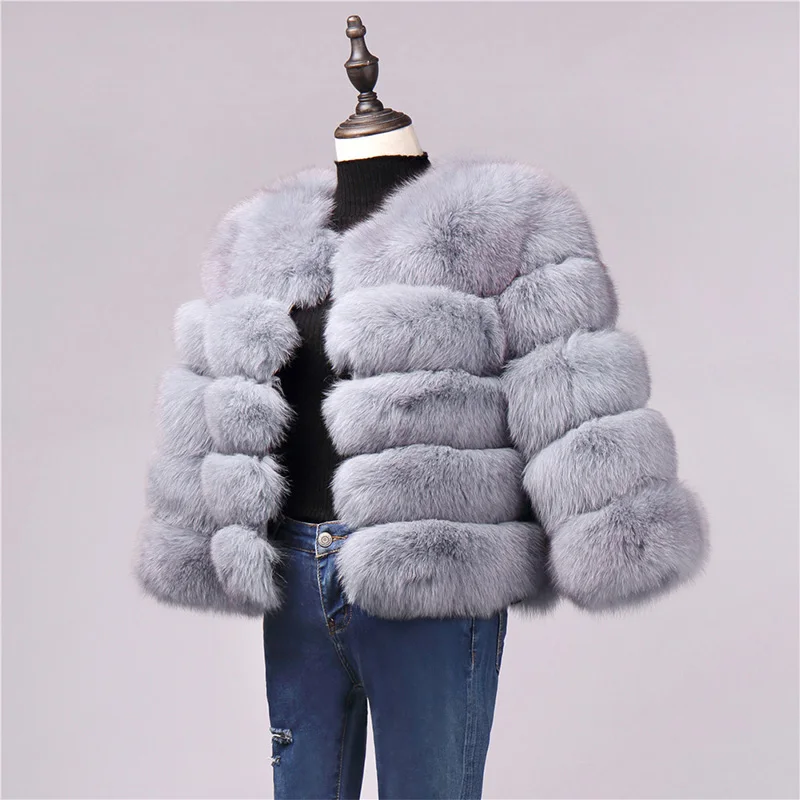 3 Light Grey Новейшая Мода натуральная женская теплая шуба из натурального Лисьего меха короткая зимняя меховая куртка верхняя одежда из натурального меха голубой лисы парка тонкая одежда - Цвет: 3 Light Grey