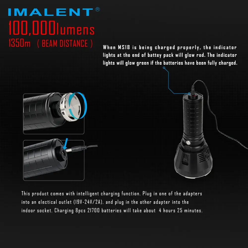 Яркий светодиодный фонарик IMALENT MS18 100000 люмен перезаряжаемый прожектор Cree XHP70.2