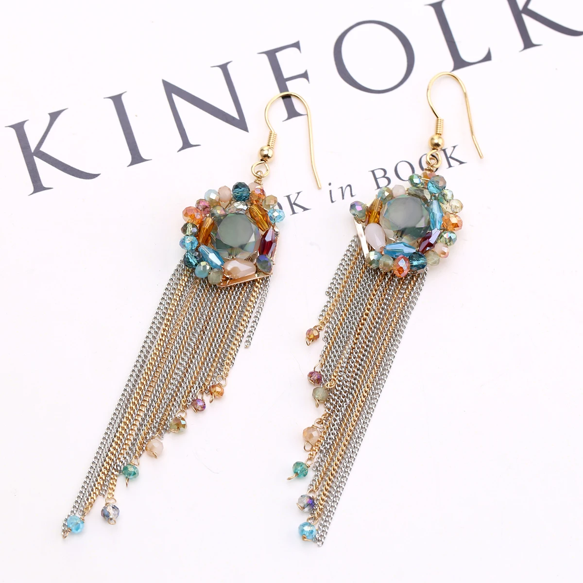 Новые длинные висячие серьги с кисточками и цепочками в богемном стиле Эффектные