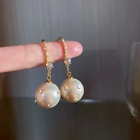 u magical korean fashion oversize imitation pearl dangle earring for women shining rhinestone circle earring jewelry accessories