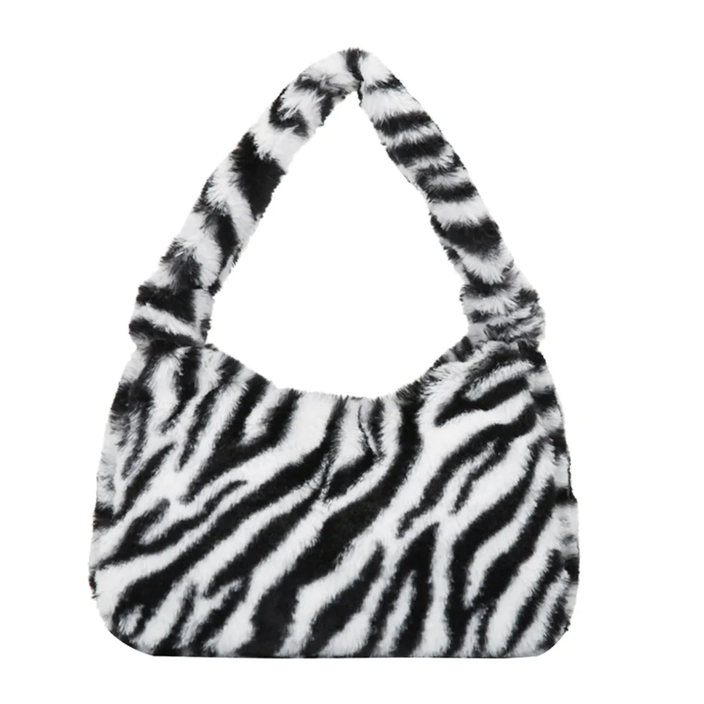

Youth Ladies Winter Fashion Shoulder Underarm Bag Female Plush Autumn Handbag Soft Warm Shopping Fur Tote Purse for Lady Girl