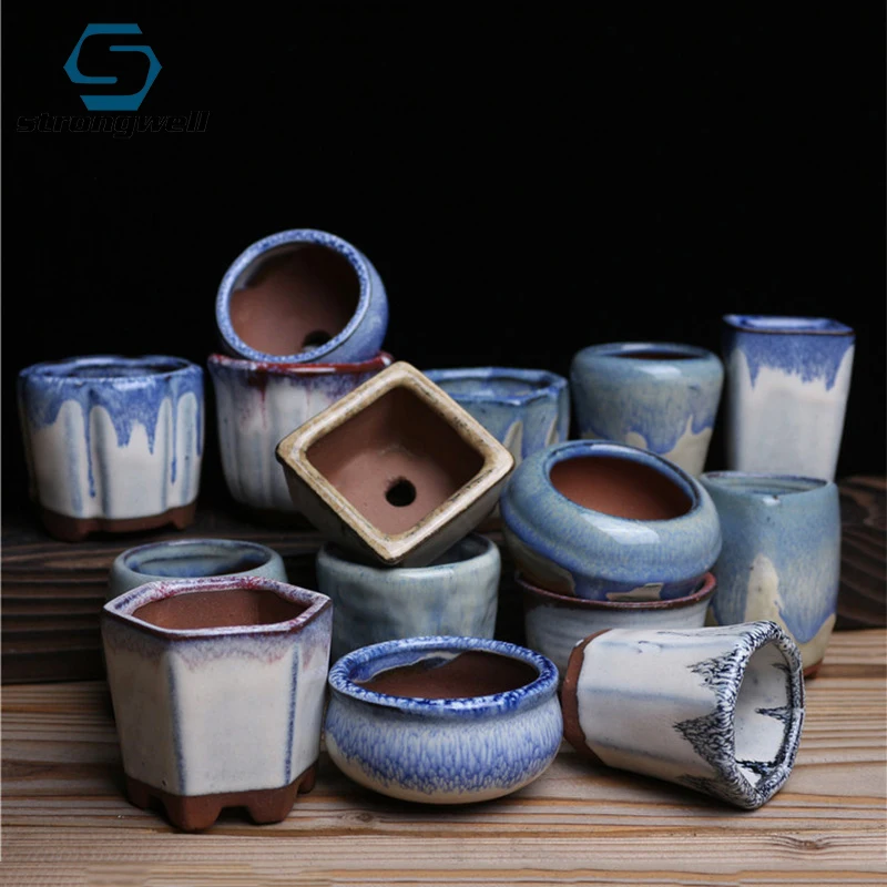 Strongwell Ceramic Succulent Flower Pot Polygonal Purple Clay Simplicity Creative Bonsai Thumb Basin Home Garden Decor |