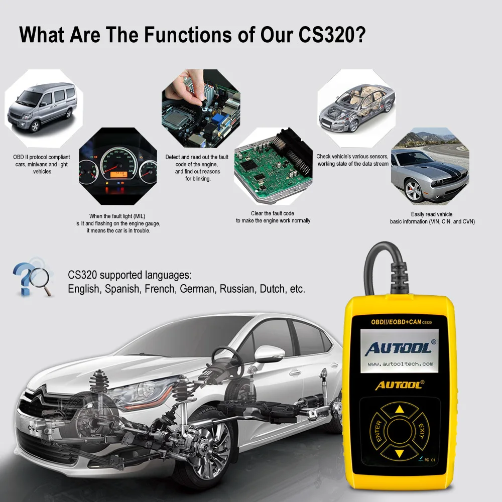 AUTOOL CS320 OBD2 автомобильный сканер OBD 2 II считыватель кодов автомобиля