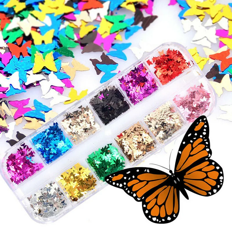 12 видов стилей Бабочка Форма ногтей хлопья голографическая блестки 3D лазерный