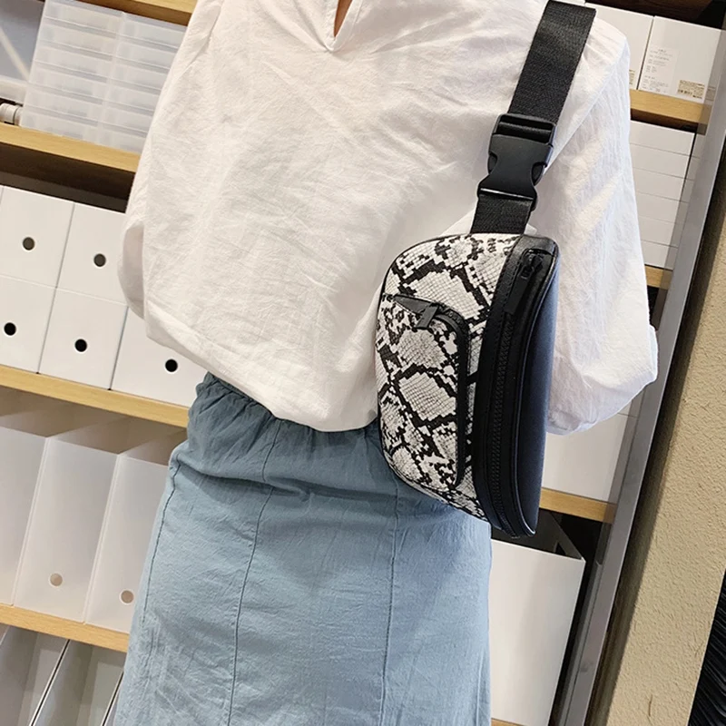 Змеиная модная женская поясная сумка короткая нагрудная на молнии для женщин