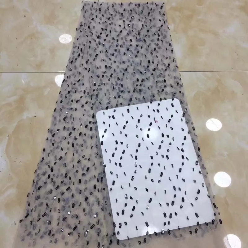 

African Lace Fabric 2020 Latest Embroidered High Quality Sequins Tulle Lace Polyester Fabrics For Daily Party Dress