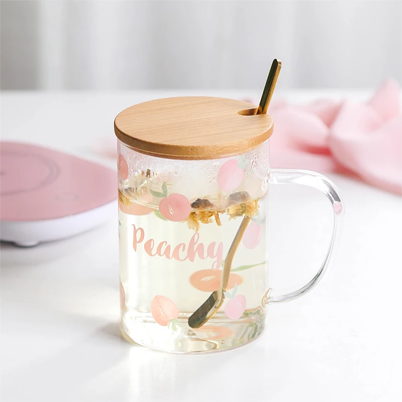 

Simple Cute Milk Glass Water Cup Set Transparent Gift Juice Milk Drinks Coffee Mug Cup with Lid Spoon Vaso Home Drinkware DF50BL