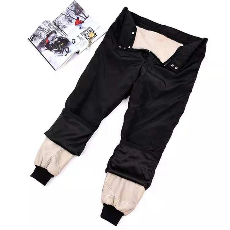 Мужские зимние теплые штаны для пожилых людей с подкладкой из 100% овец толстые