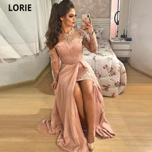 LORIE Vestidos de Noche polvorientos con cuentas de rosas para mujer, vestidos de satén para fiesta de graduación, vestidos de sirena de manga larga con cuello redondo, falda extraíble hecha a medida (2)