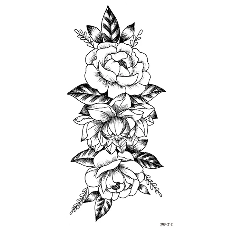 Woman Girl's Temporary Tattoos Sketch Flowers Rose Fake Tattoo Sticker Waterproof Tatoo Body Transfer Tatto