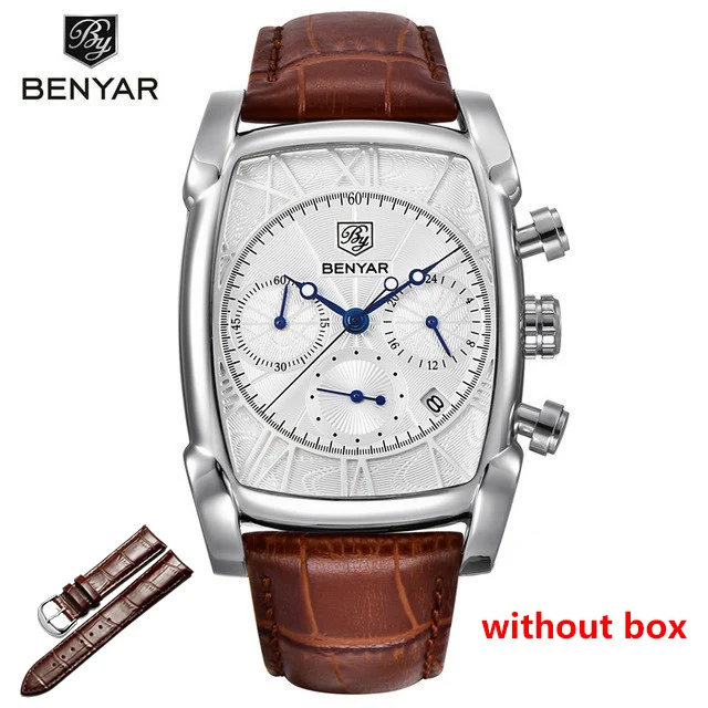 Silver white Топ люксовый бренд мужские s часы BENYAR кварцевые Бизнес наручные часы мужские модные спортивные водонепроницаемые хронограф Relogio Masculino - Цвет: Silver white