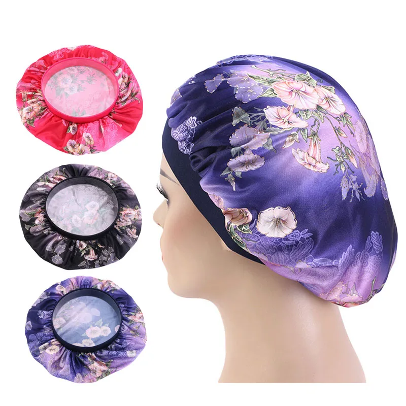 

New women Metallic print Wide Band Hair Caps Silky Bonnet Cap Soft Night Sleep Hat Ladies Turban Hair Styling Accessories