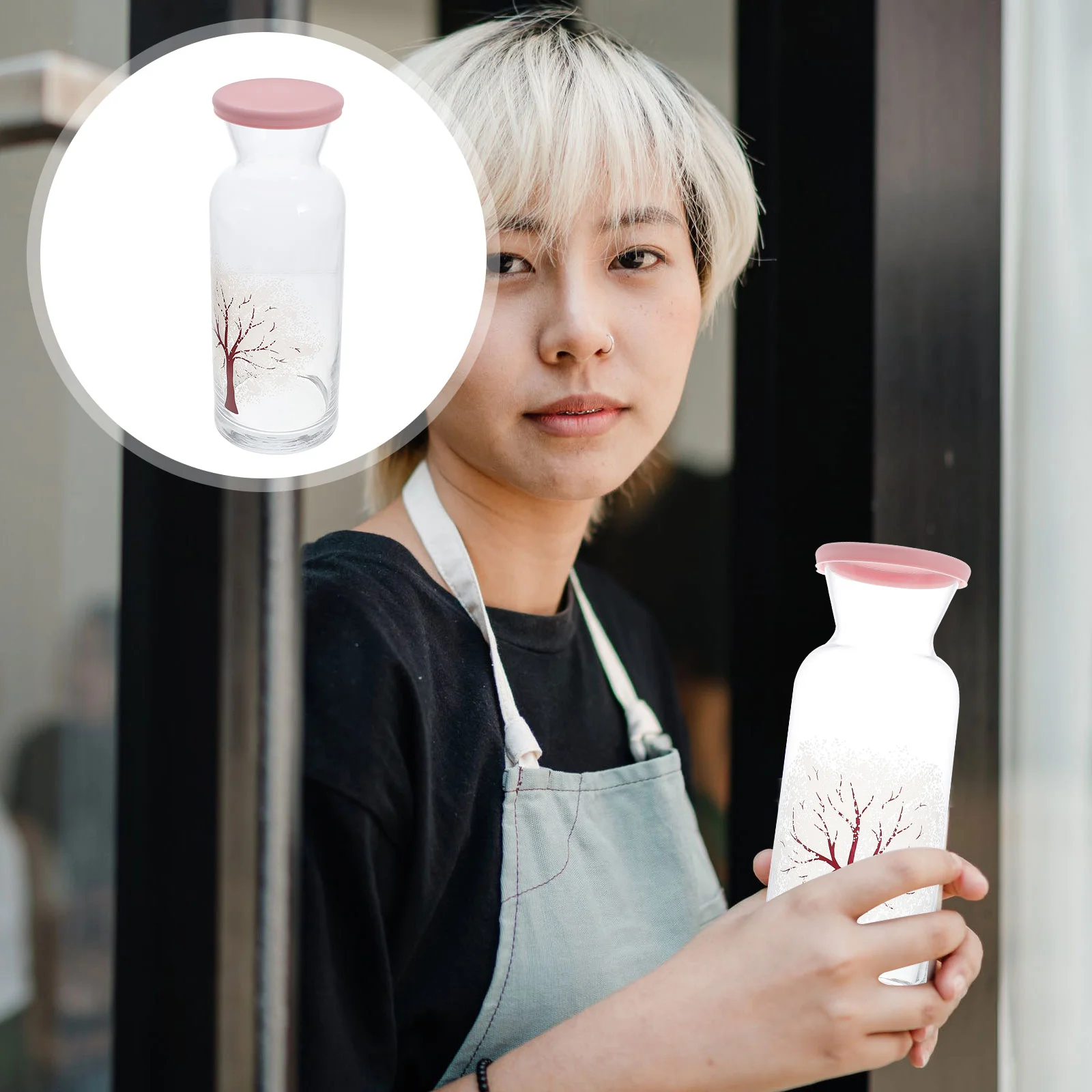 

1Pc Color-changing Glass Cooling Kettle Large Capacity Cold Kettle with Lid )